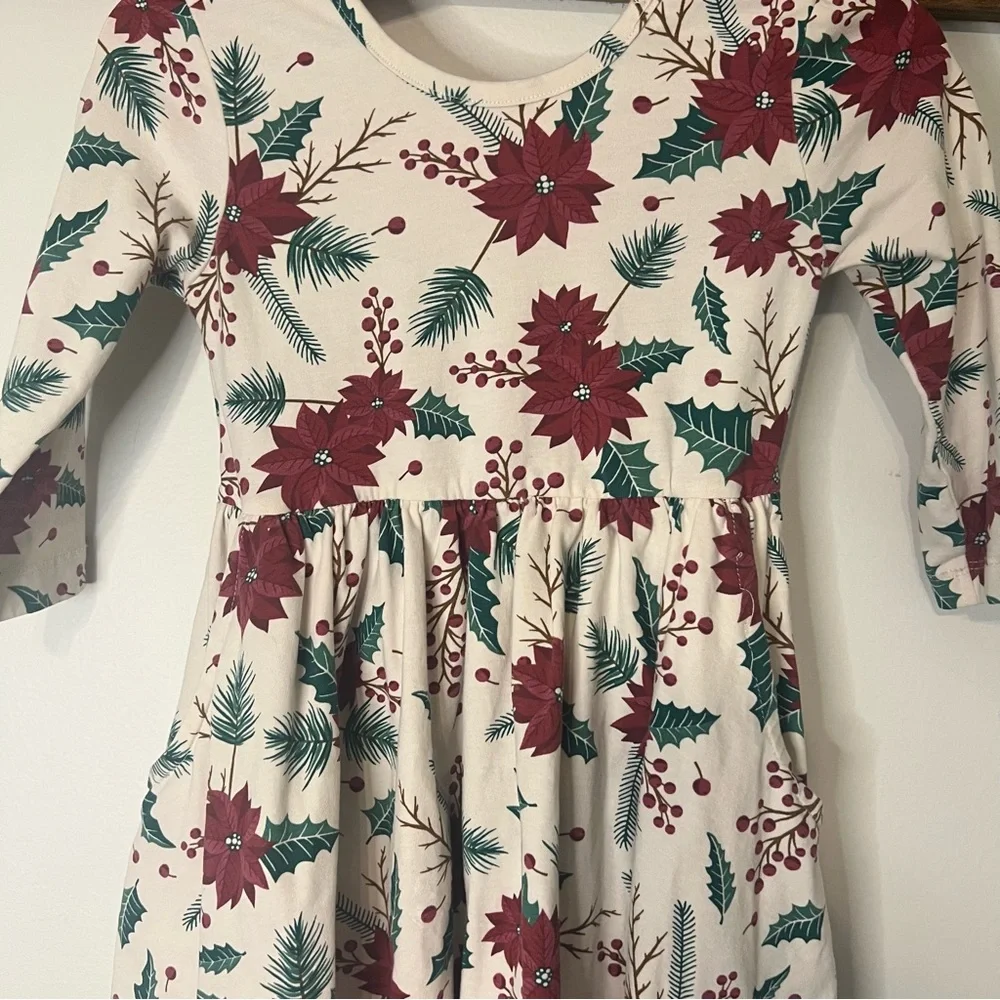 RuffleButts Girls Holiday Dress Size‎ 3T Christmas Floral Poinsettia Twirl Dress